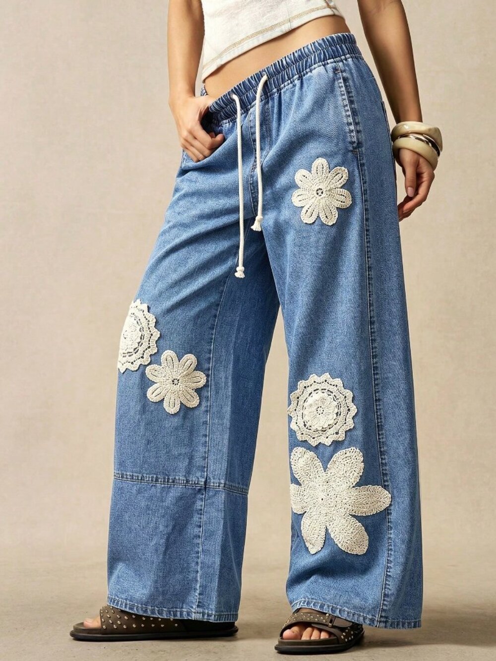 Baby Blue Casual Boho Women's Denim Pants - Picture 5 of 7